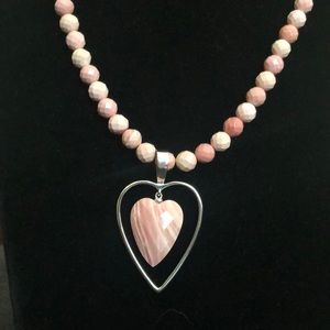 Jay King Sterling Silver Pink Opal Heart Pendant Necklace & Earrings.